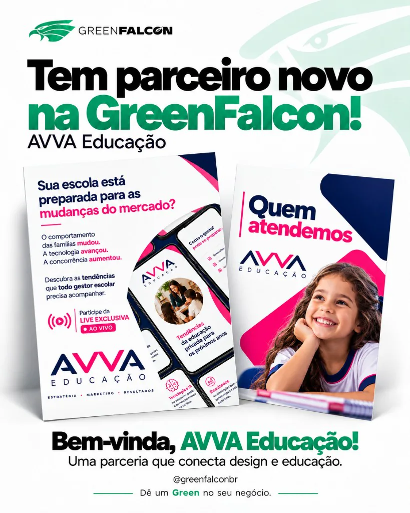 Anúncio de parceria da AVVA Educação com a Green Falcon